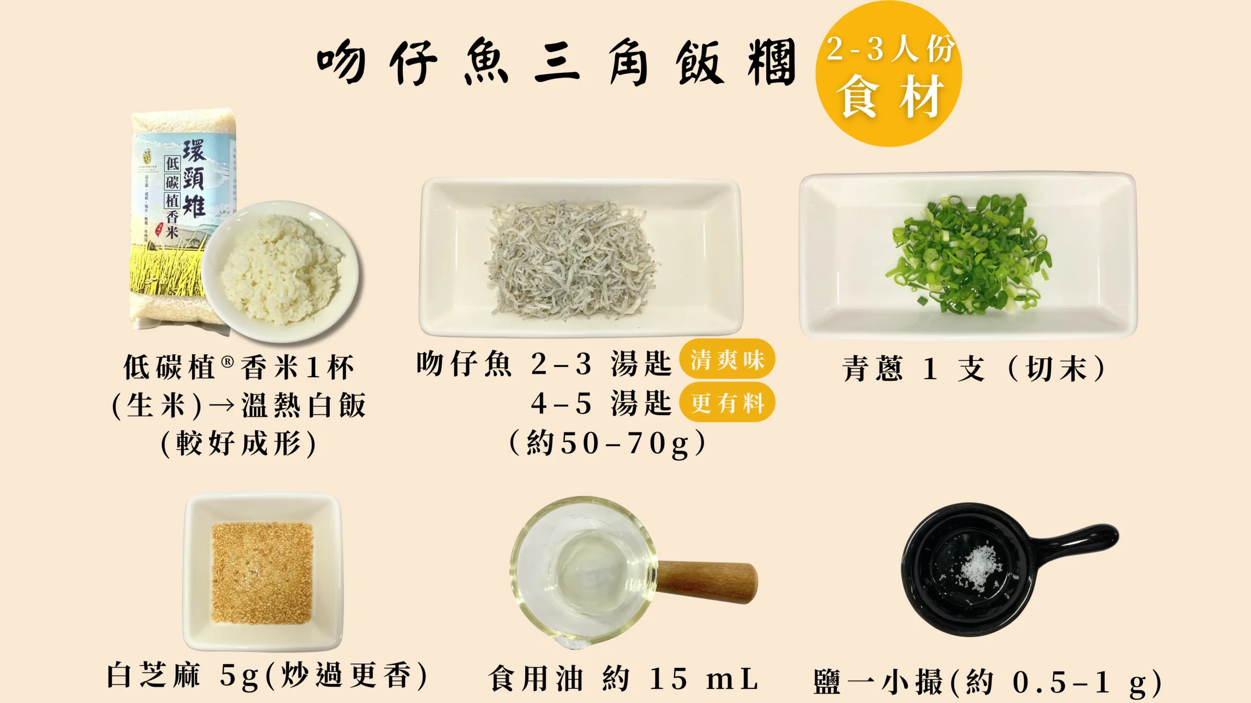 吻仔魚三角飯糰 食材份量圖