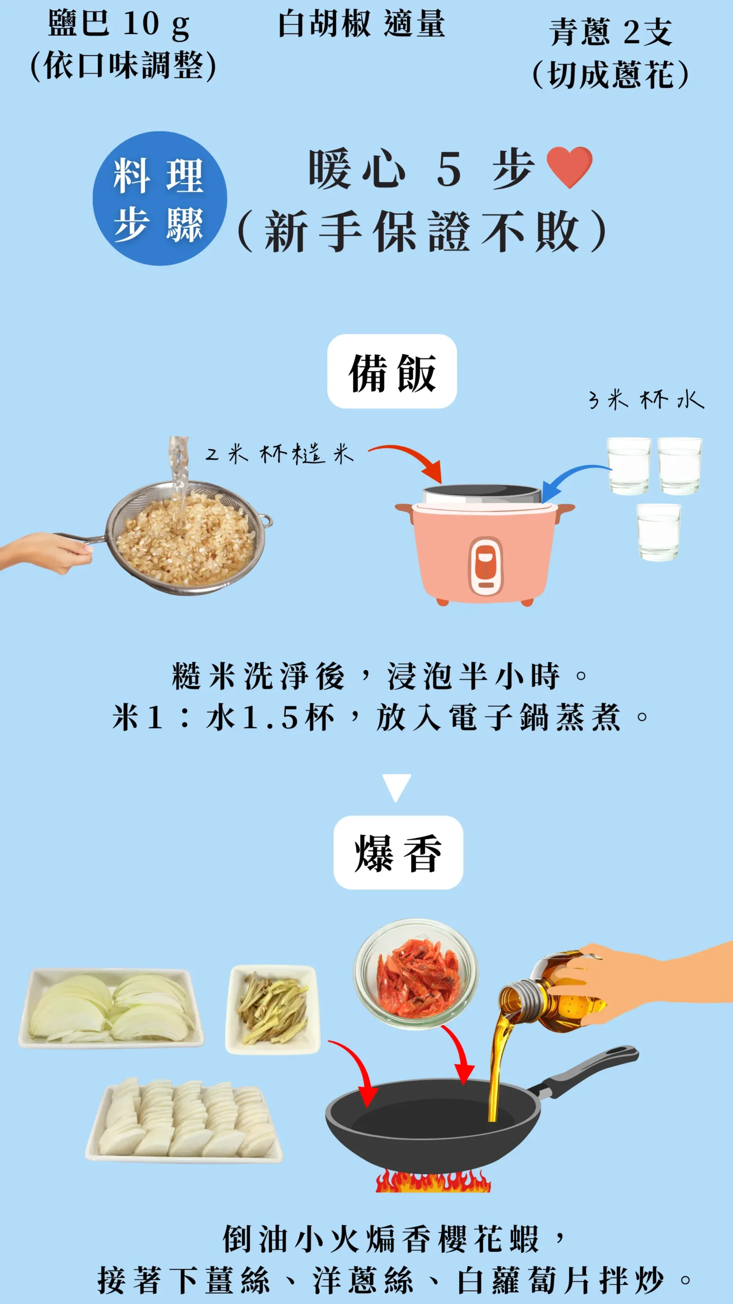 糙香三鮮湯飯料理教學五步驟