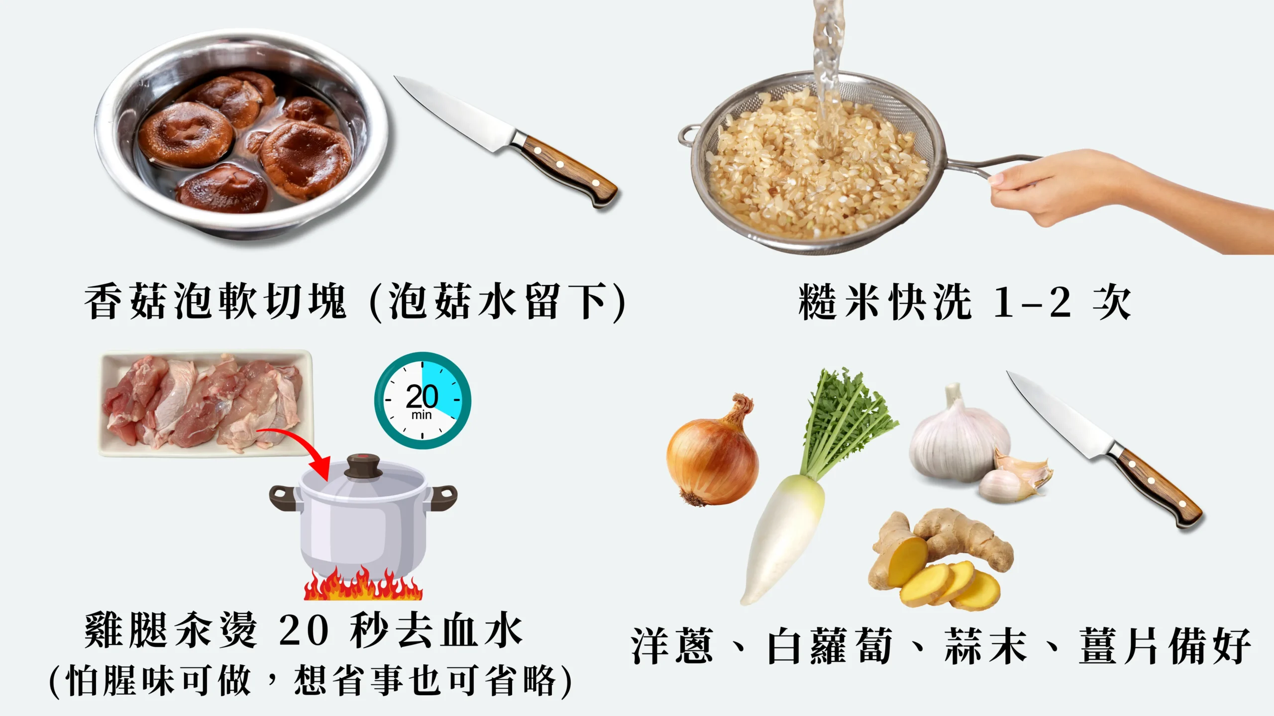 炒香香菇與洋蔥的步驟示意圖