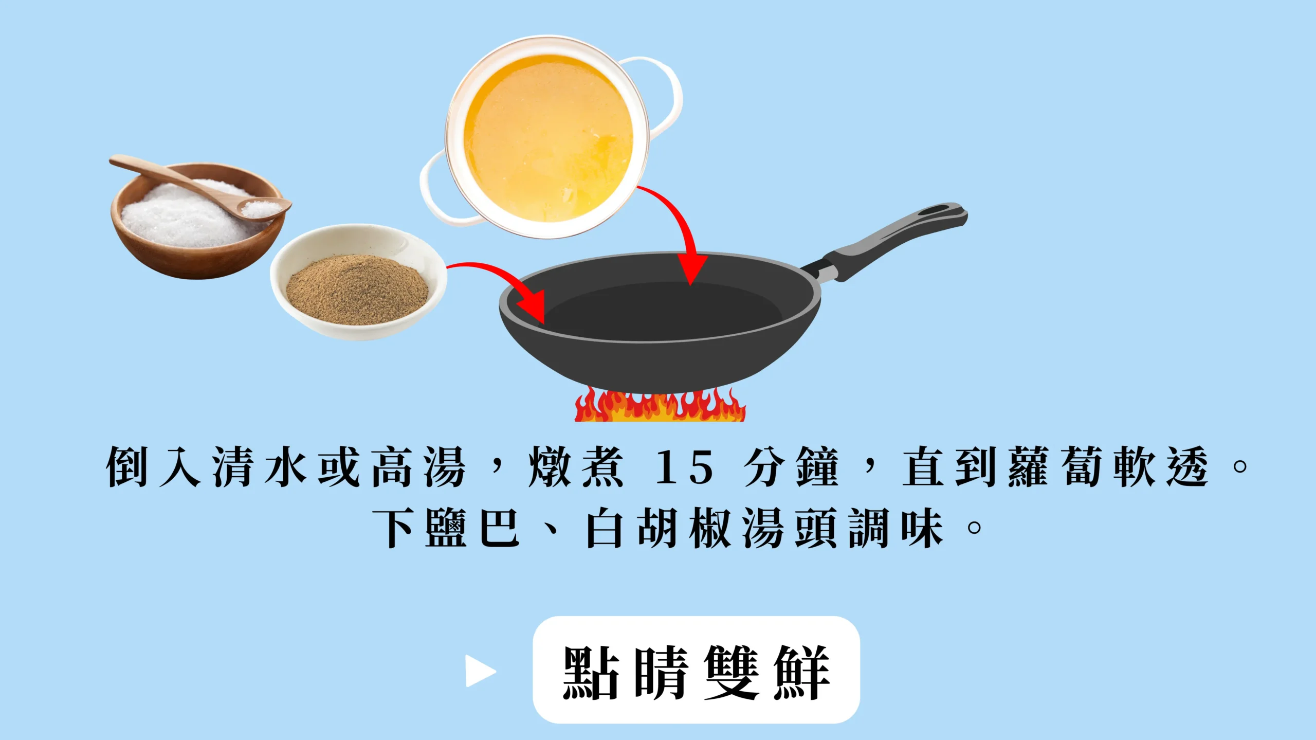 糙香三鮮湯飯加湯與調味步驟