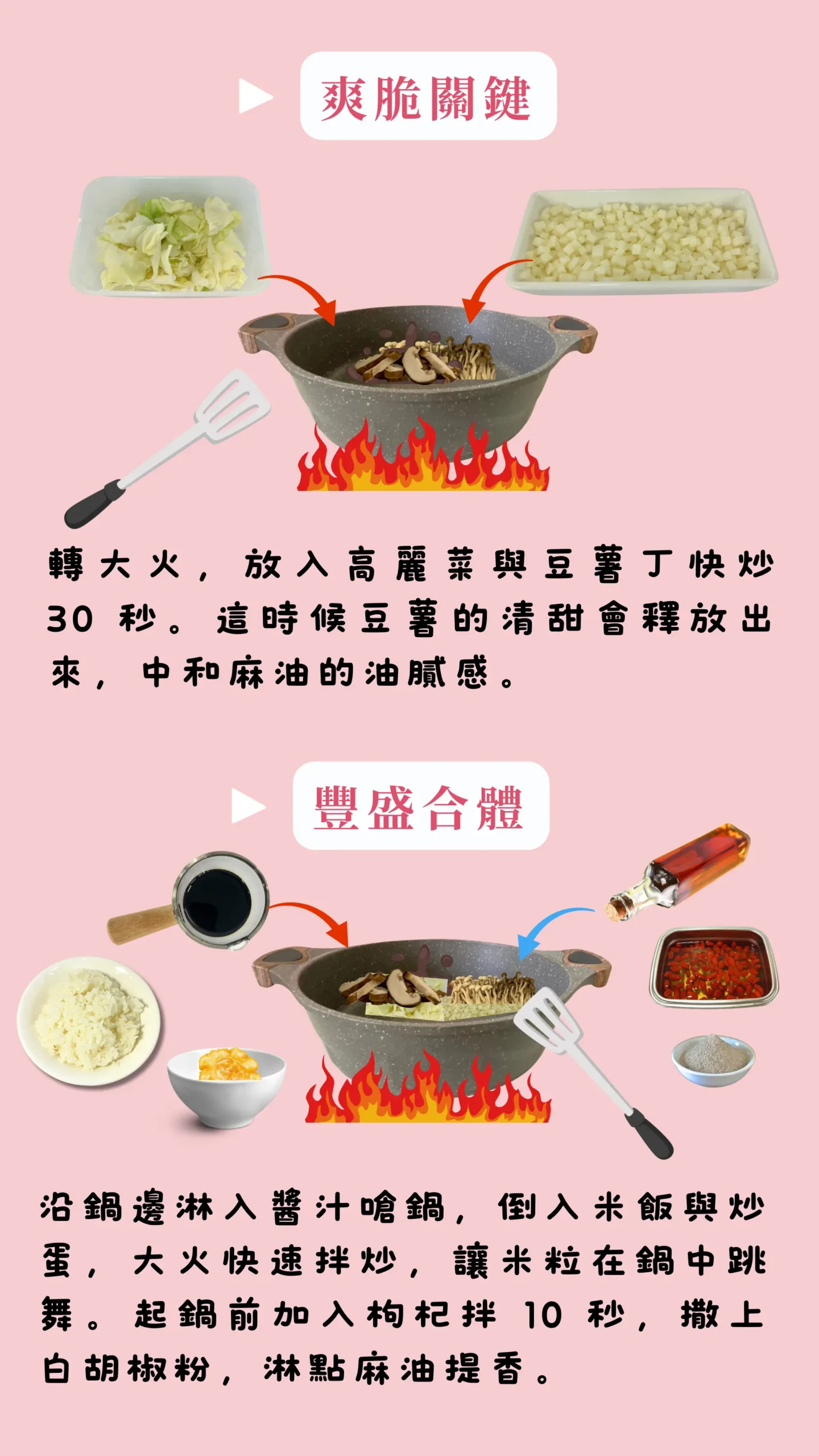 麻油雞與米飯拌炒完成
