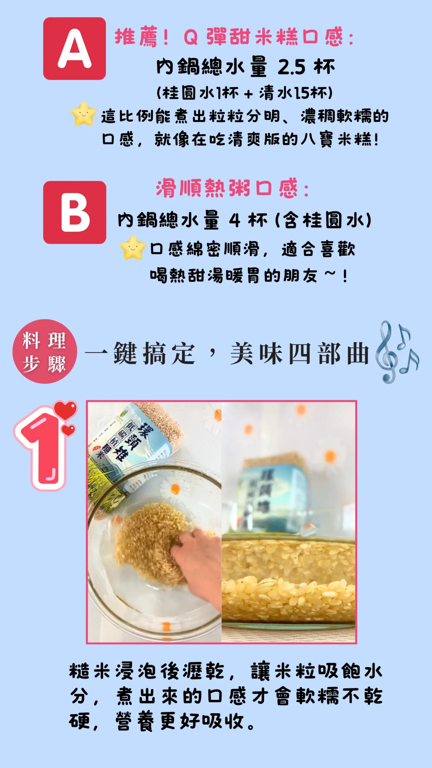 糯米糕甜度與水量比例說明